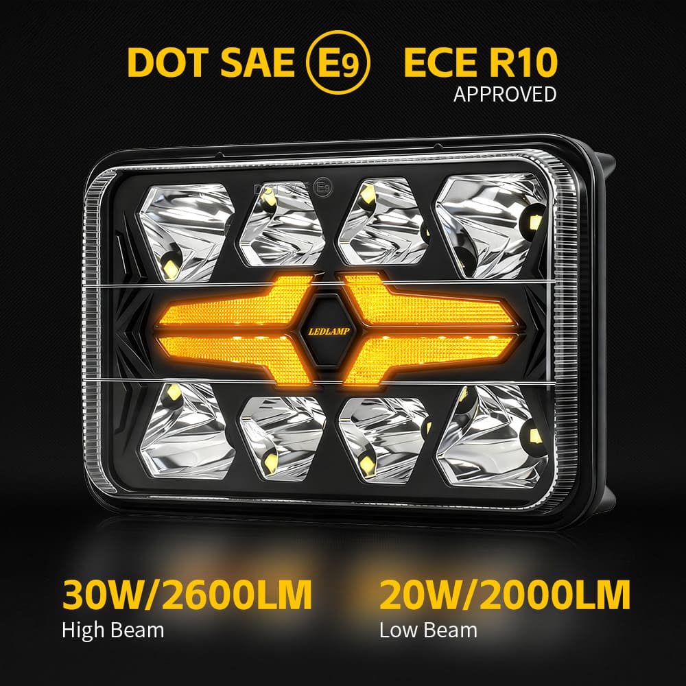 Farol alto baixo LED quadrado 4x6 com sinal de mudança de direção âmbar-CM-2043W