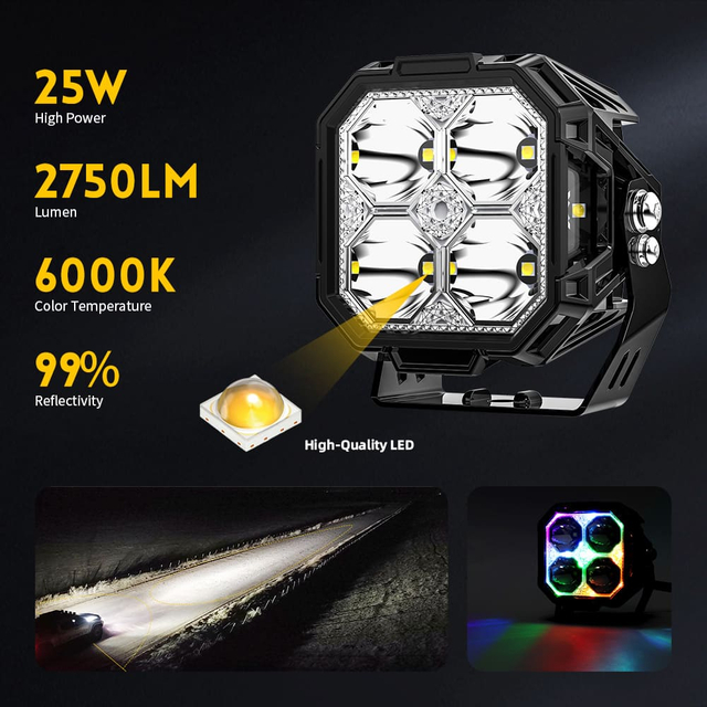 Pods de luz off road de atirador lateral de 3" com retroiluminação RGB 