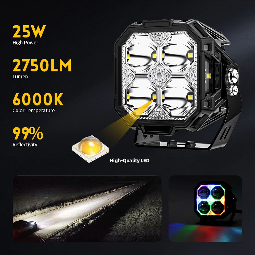 Pods de luz off road de atirador lateral de 3" com retroiluminação RGB 