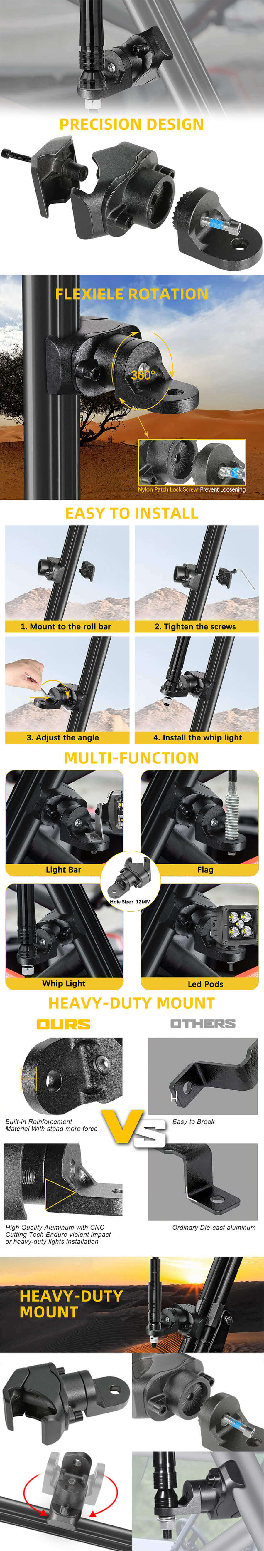 A luz de chicote monta o atacado para o caminh&atilde;o ATV UTV Vantagens YX-WH-B