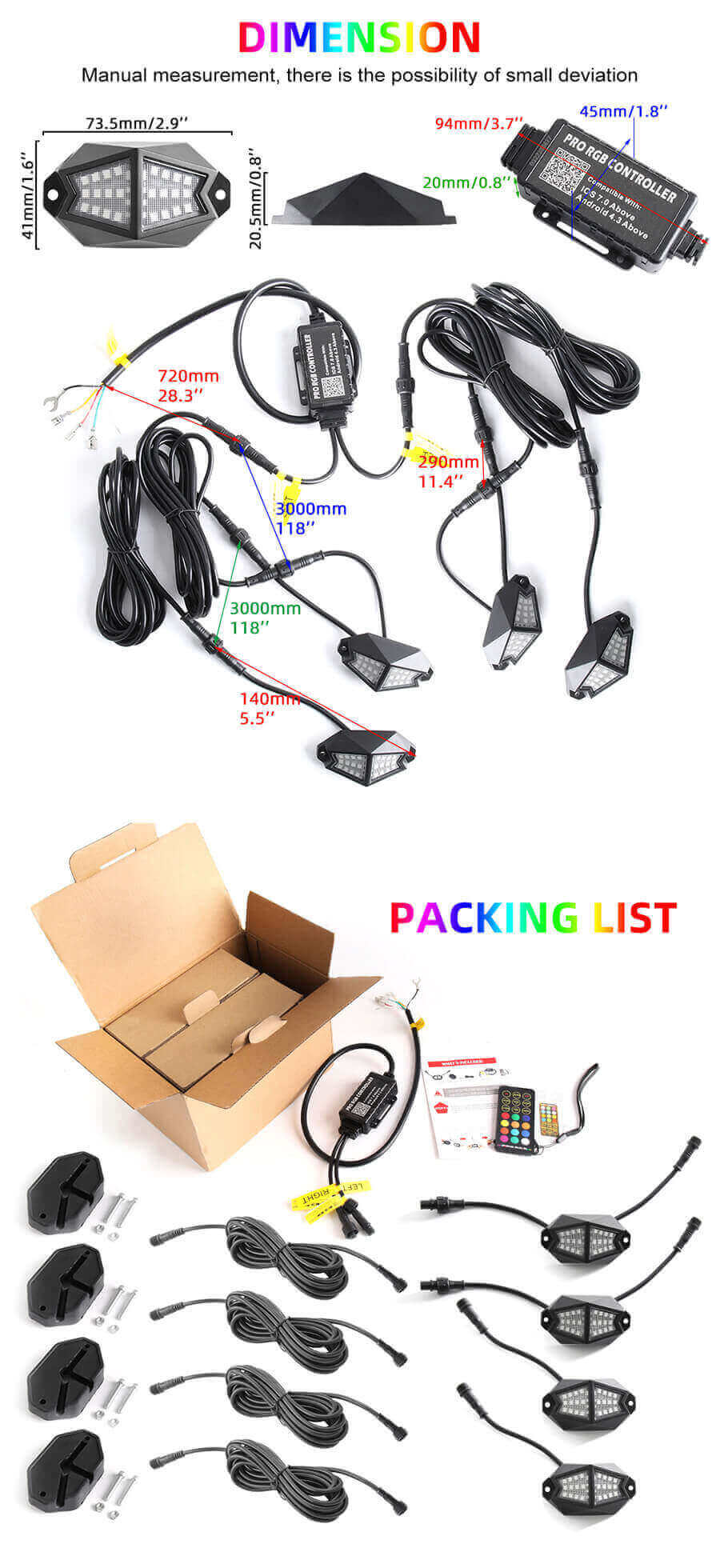 Jeep Rock Lights Wholesale JG-R002P-ZS Tamanho