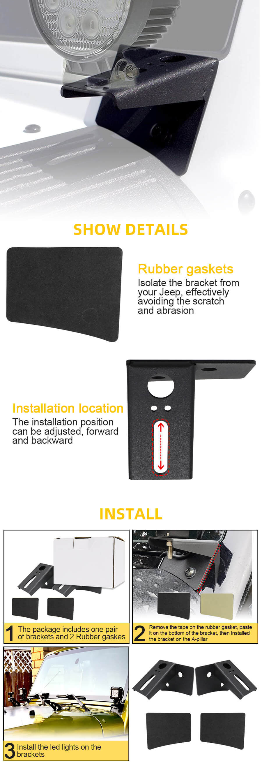 Jeep Jk Windshield Suportes de canto da dobradi&ccedil;a JG-JP001 Avantagens