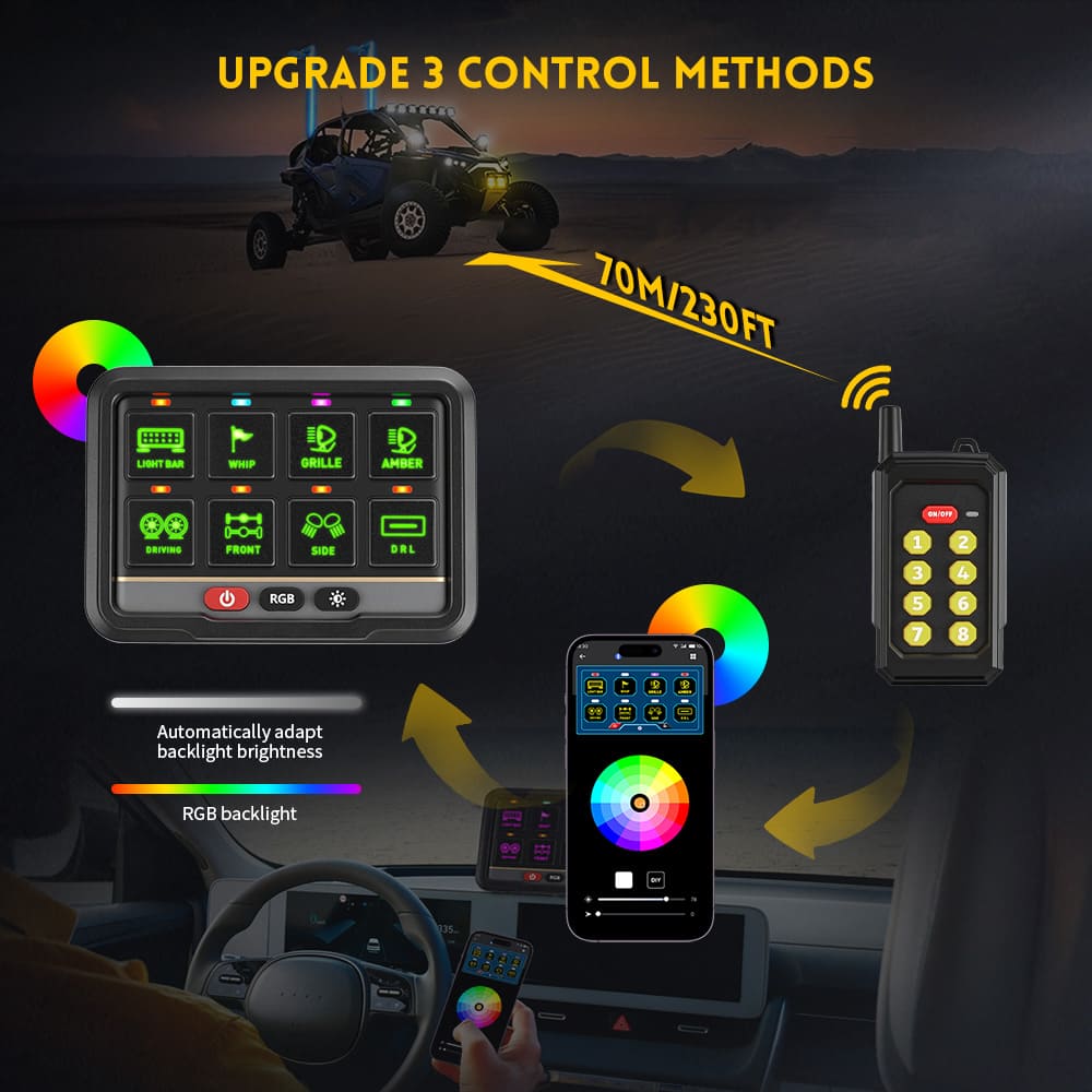 Painel de switch RGB de 8 gangues com APP e controle remoto-KZ-CP-8-WX-YK-APP