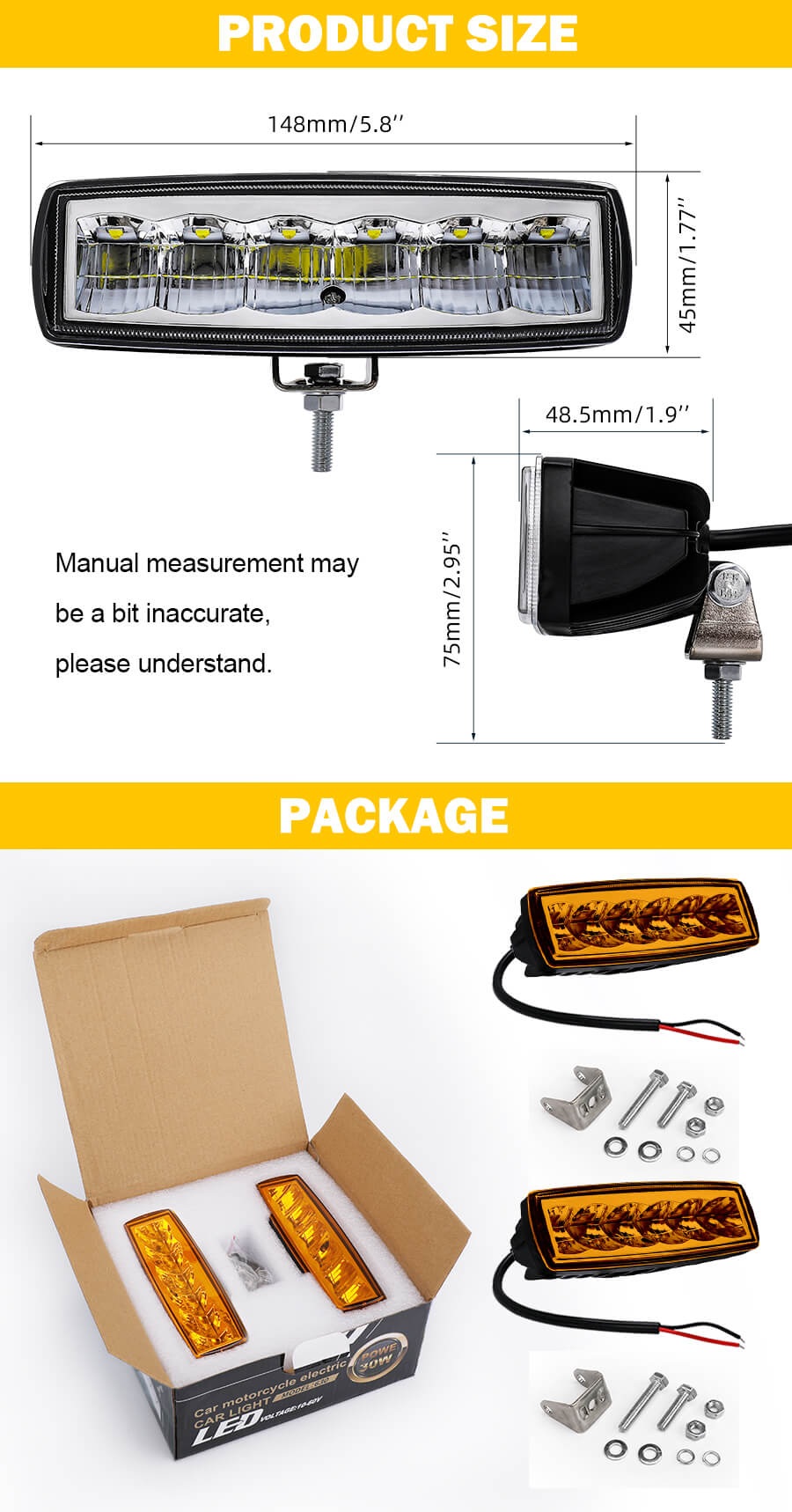 Fornecedor de barra de luz de barco de 6 polegadas JG-921H Tamanho