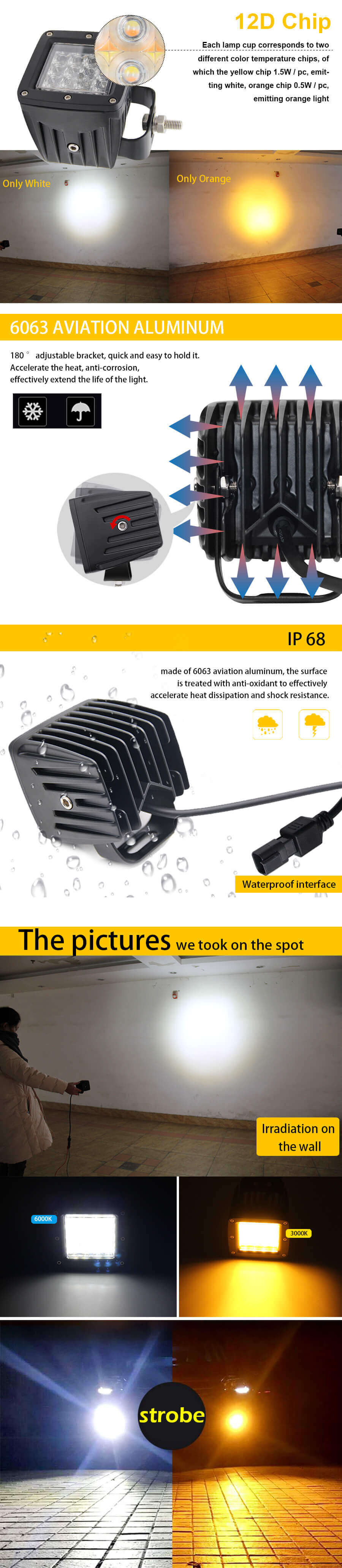 3 polegadas Dual Colors Strobe LED Pods JG-995BS Vantagens