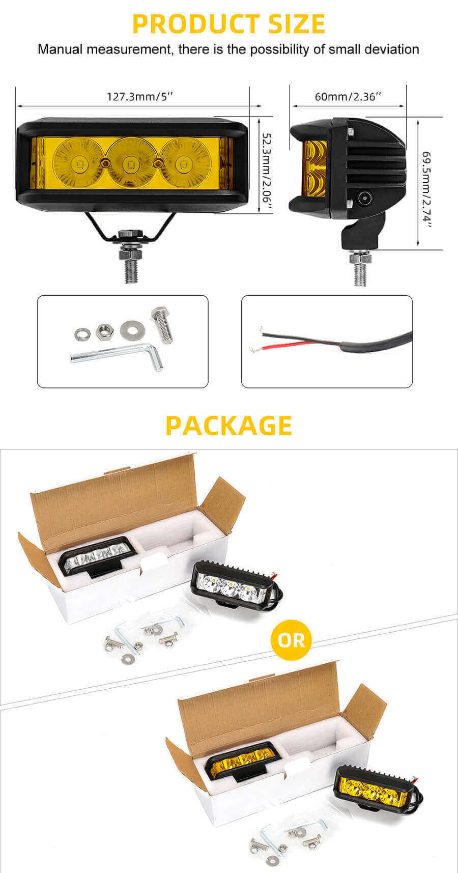 5 tiro lateral liderado trabalho de luz de luz de luz jg-925 tamanho