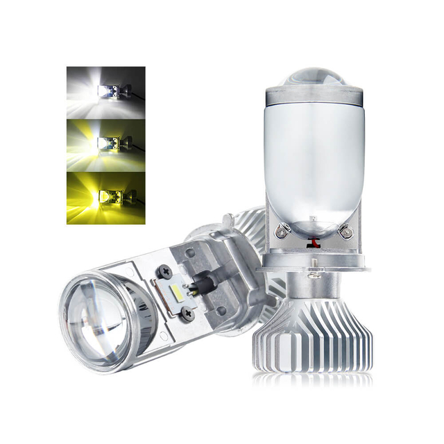 H4 três cores lâmpadas LED lâmpadas com mini projetor lente JG-Y6
