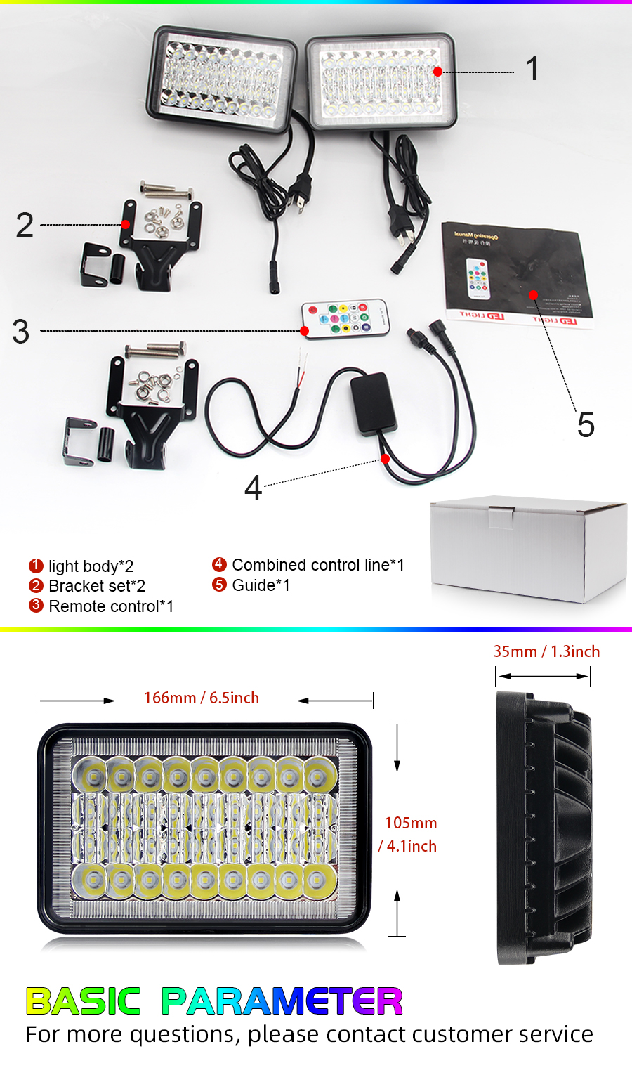 RGB 4X6 LED FARENTIOL JG-1002R Tamanho