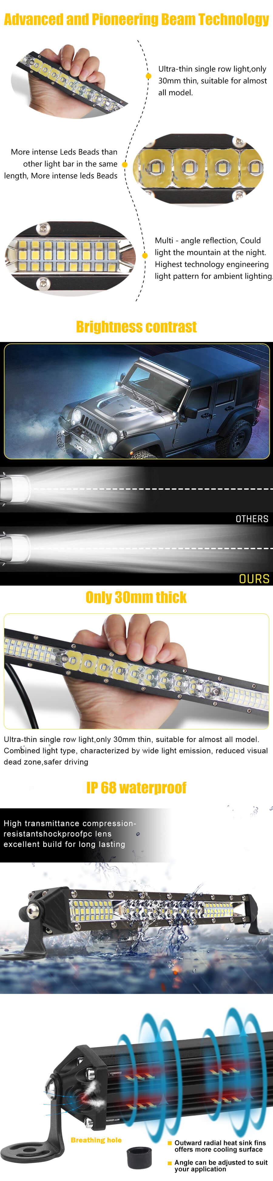 Linha &uacute;nica Slim LED Light Bar Company JG-9610B Vantagens