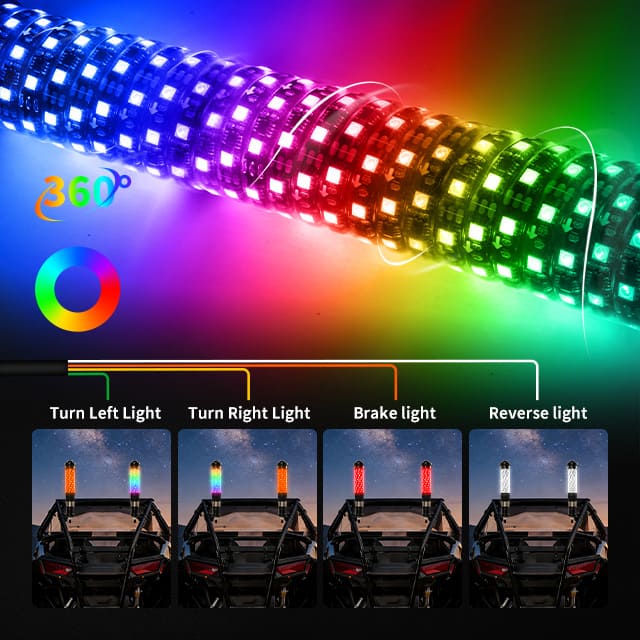 Luzes de chicote laser RGB gordurosas 2 em 1 para UTV