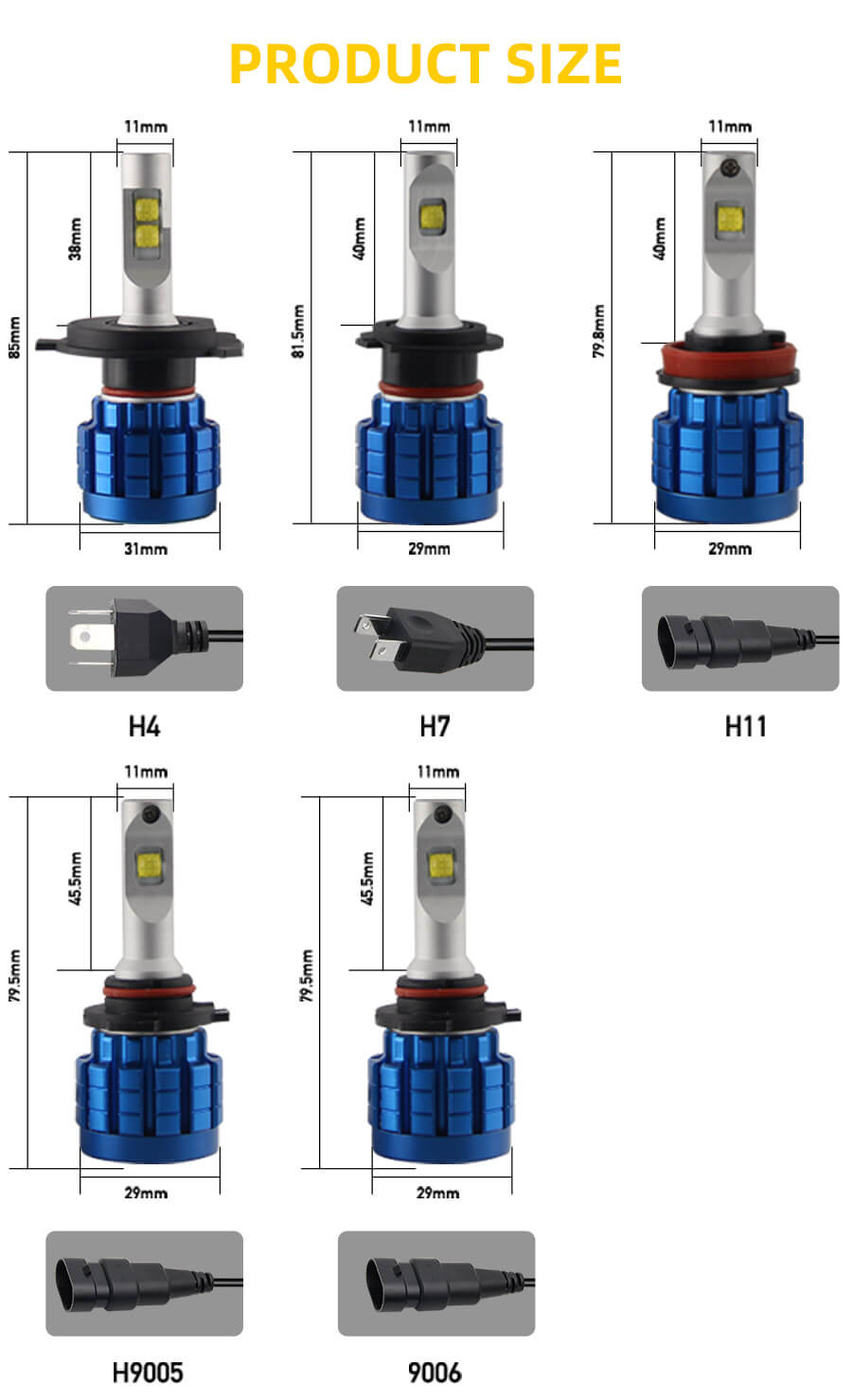 Bulbos do farol do carro sem ventilador de alta pot&ecirc;ncia Bulbos JG-Q10 tamanho (1)