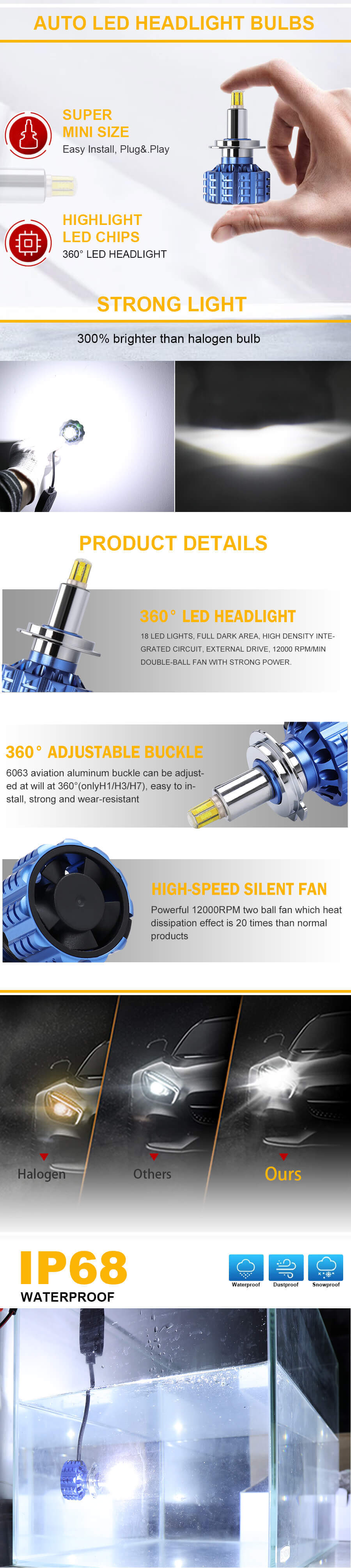 360 Vantagens de l&acirc;mpadas de farol de LED