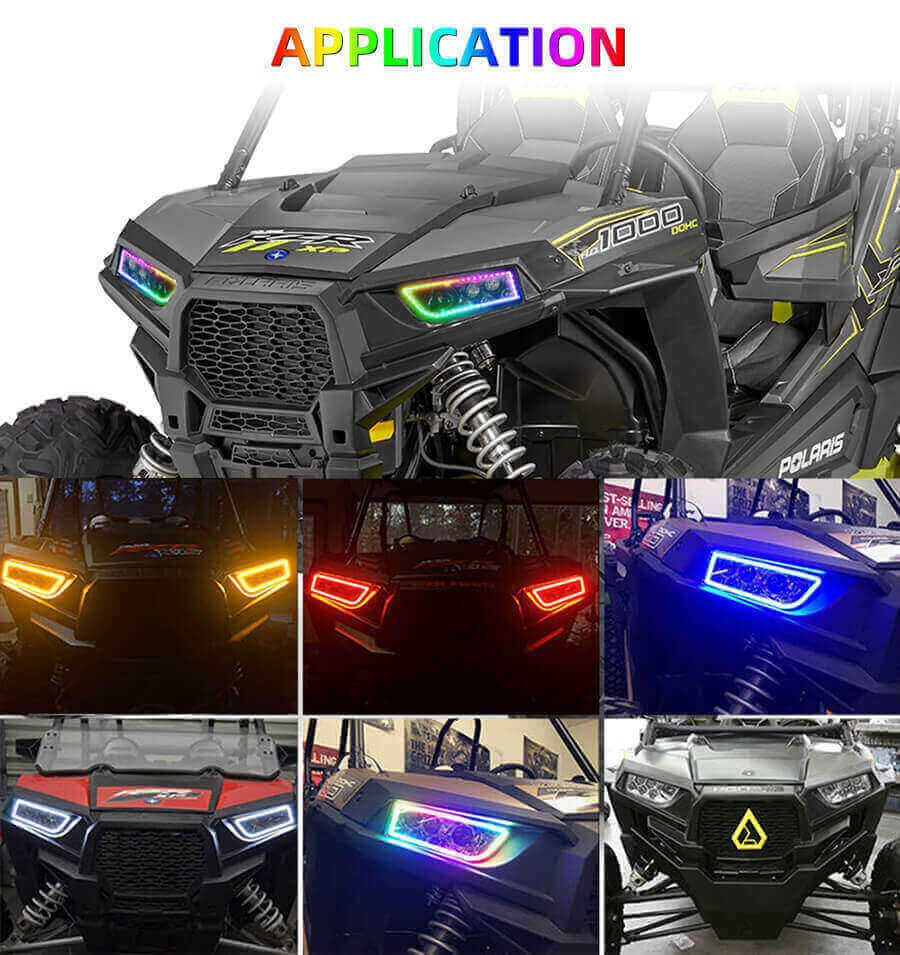 Far&oacute;is ATV Polaris RZR com RGB Halo Ring JG-R001-R APLICATIVO