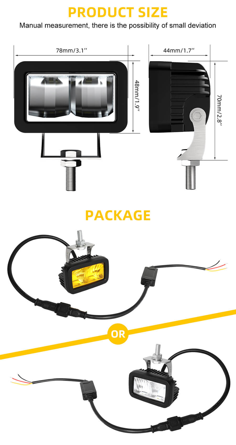 Mini Luzes de dire&ccedil;&atilde;o de 3 polegadas f&aacute;brica JG-926H Tamanho