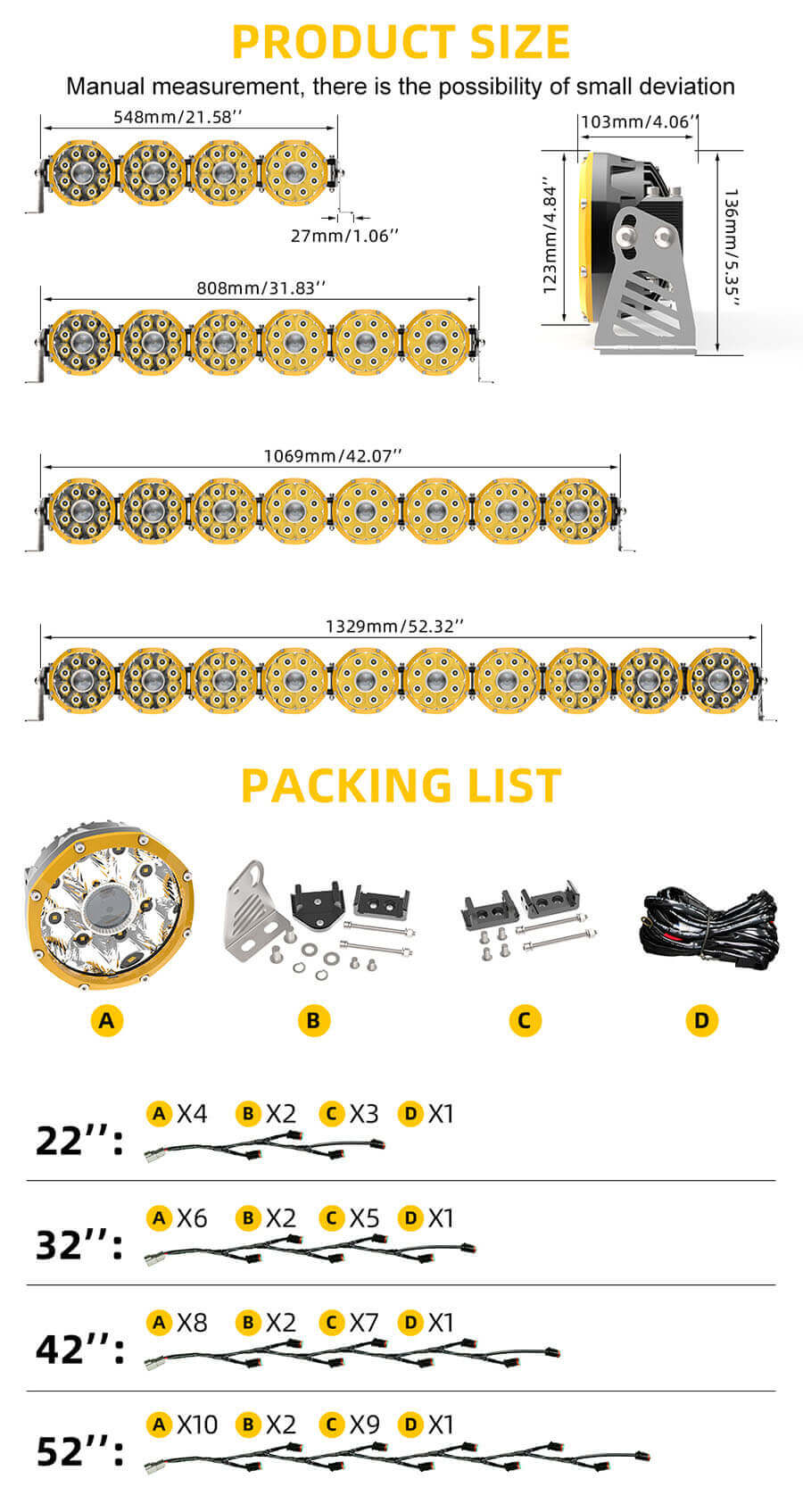 Barra de luz a&eacute;rea de jipe ​​(holofotes do telhado) Tamanho JG-96-LB050