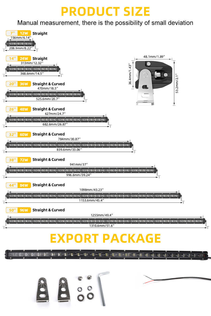 Barra de luz de luz curvada esbelta no atacado 9610g-tj tamanho