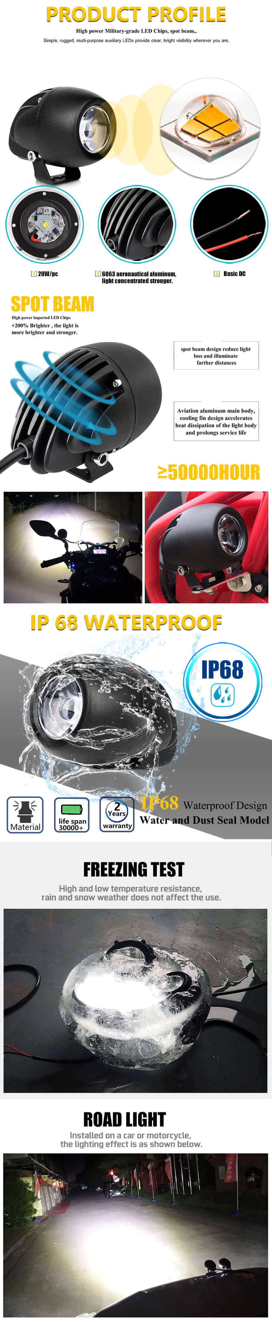 2,7 polegadas motocicletas pequenas luzes de nevoeiro JG-992Z Vantagens (1)