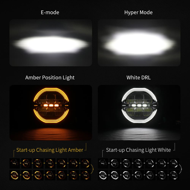 Luz de condução redonda anti-reflexo de 9 polegadas com branco e âmbar DRL-D091-6