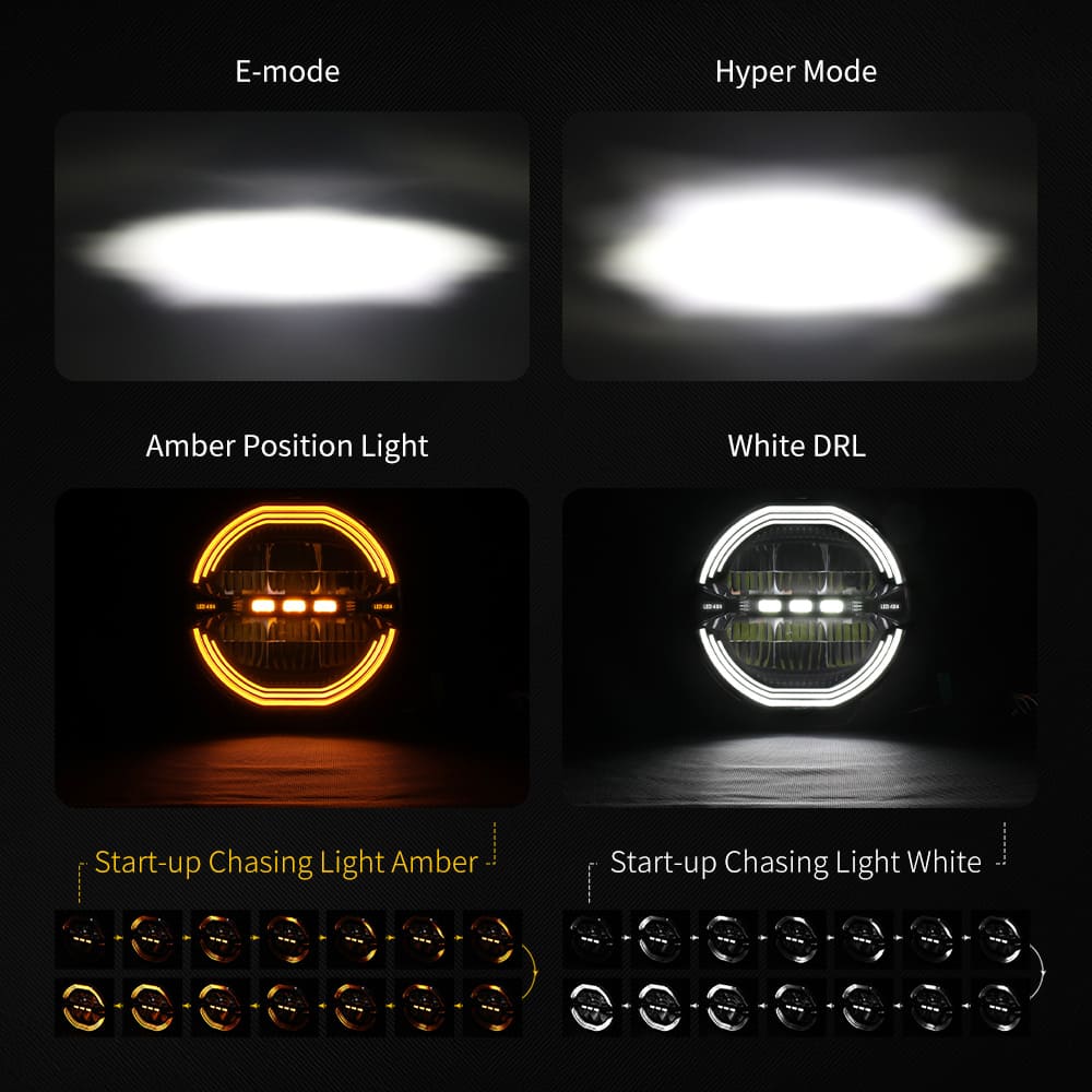 Luz de condução redonda anti-reflexo de 9 polegadas com branco e âmbar DRL-D091-6