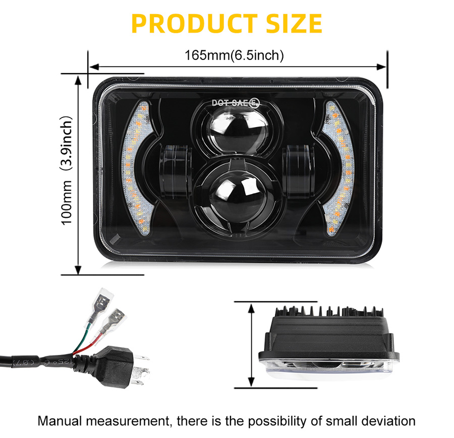 4x6 Crescente halo de farol retangular JG-T001-YY Pacote e tamanhos