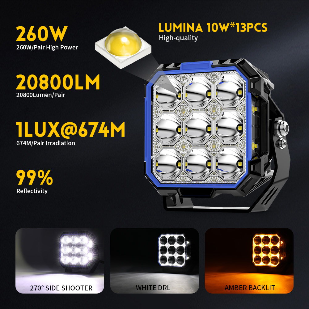 5 polegadas de tiro lateral LED POD LUZES COM WHITE & AMBER DRL-F995-13