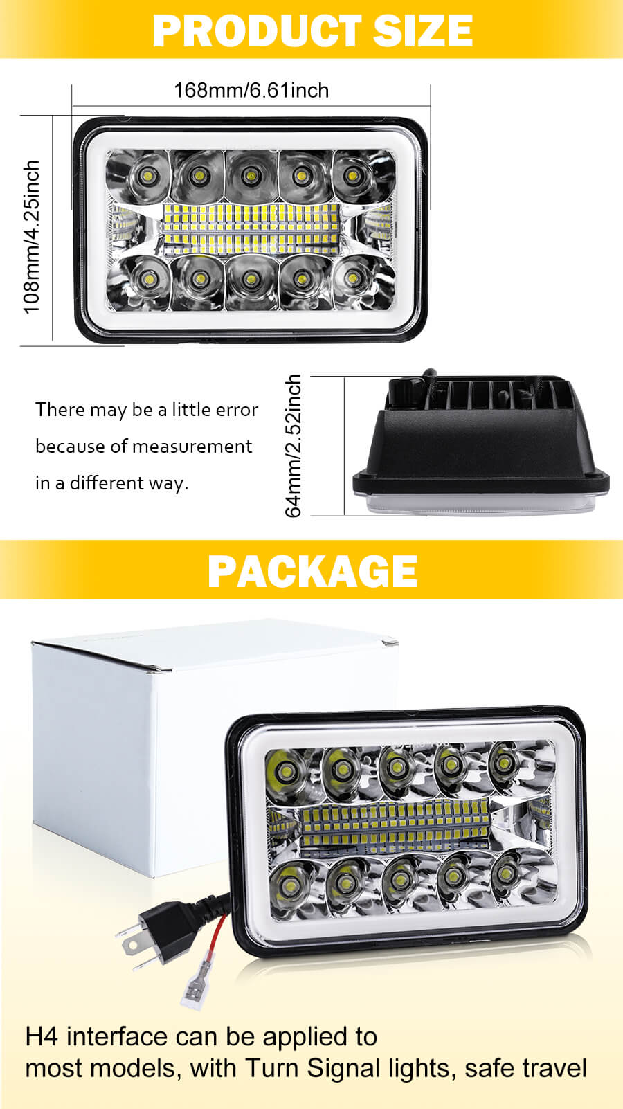 4x6 Muti-Colors Angel Eyes Quadrado LED Farol JG-1002-HP