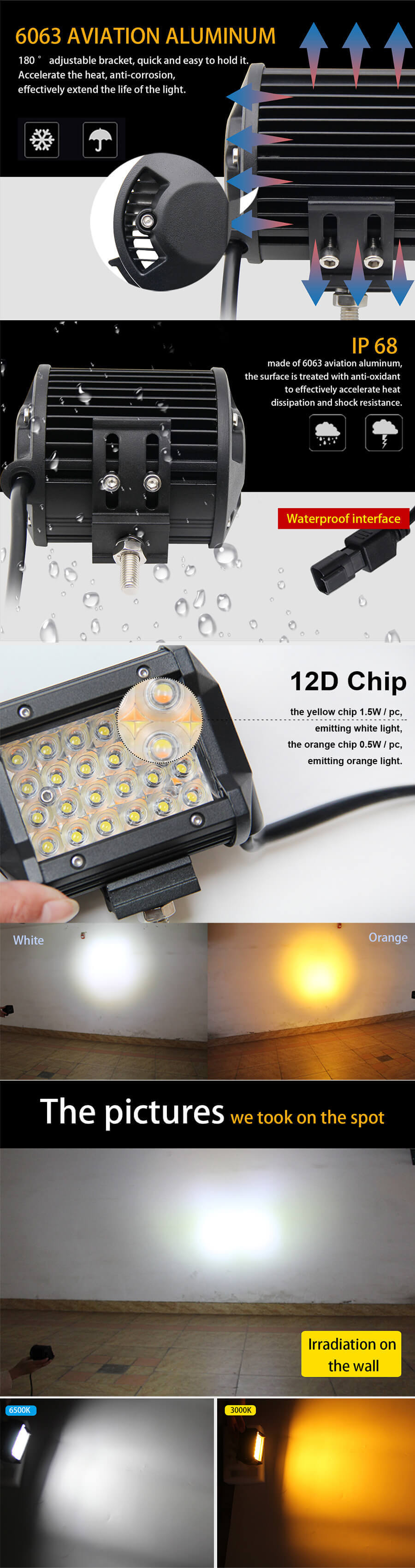 4 polegadas Dual Color Strobe Quad linhas LED BARRA JG-9643BS VANTAGENS