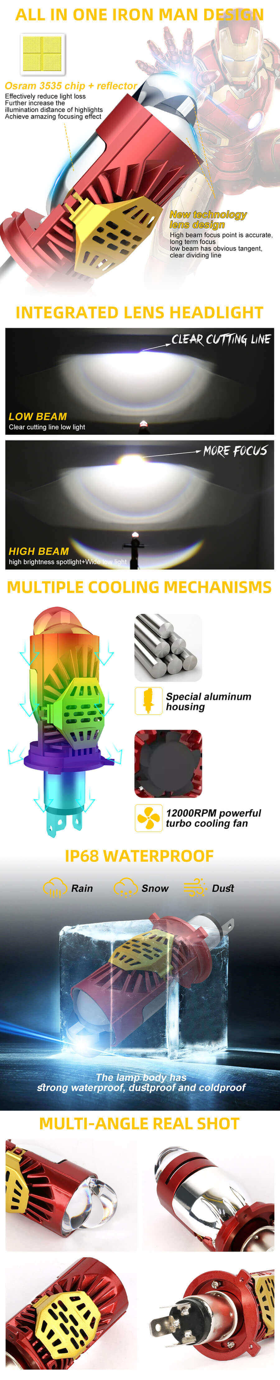 L&acirc;mpada de projetor H4 sem fio para motocicleta JG-M01J Vantagens