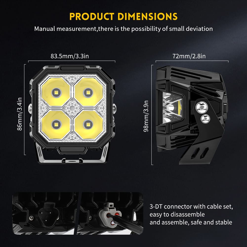 Pods de luz off road de atirador lateral de 3" com retroiluminação RGB 