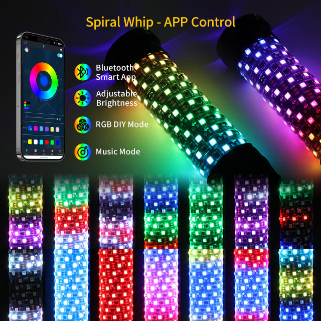 Luzes de chicote laser RGB gordurosas 2 em 1 para UTV