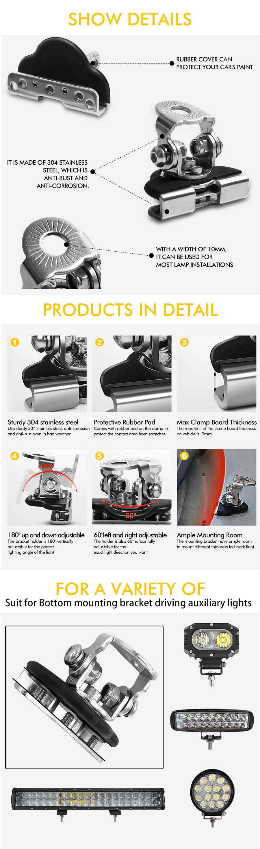 Suportes de montagem de suporte de bra&ccedil;adeira ajust&aacute;vel Vantagens JG-YQ02