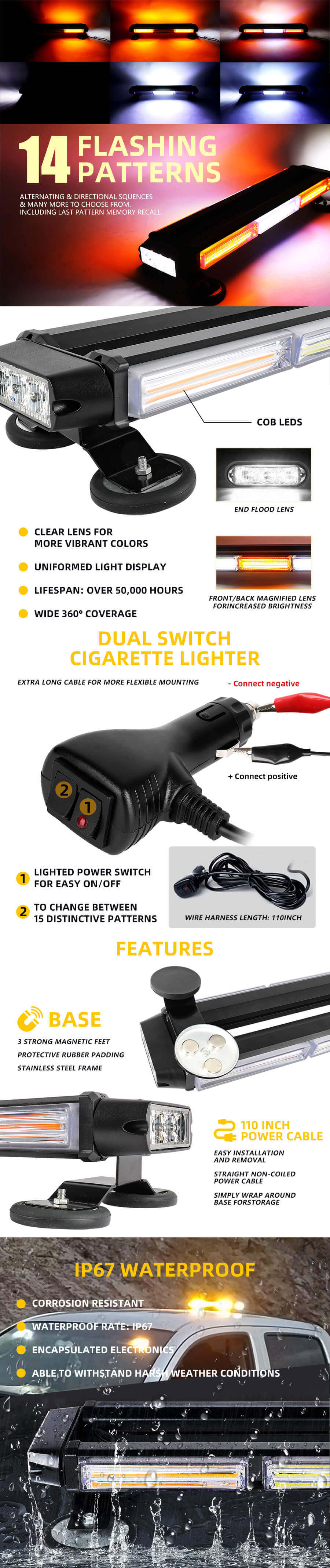 4 lados Base magn&eacute;tica Emergency Light Barra BS-L03 Vantagens