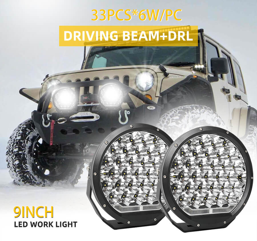 Luzes redondas off road de 9 polegadas com detalhes DRL JG-D001