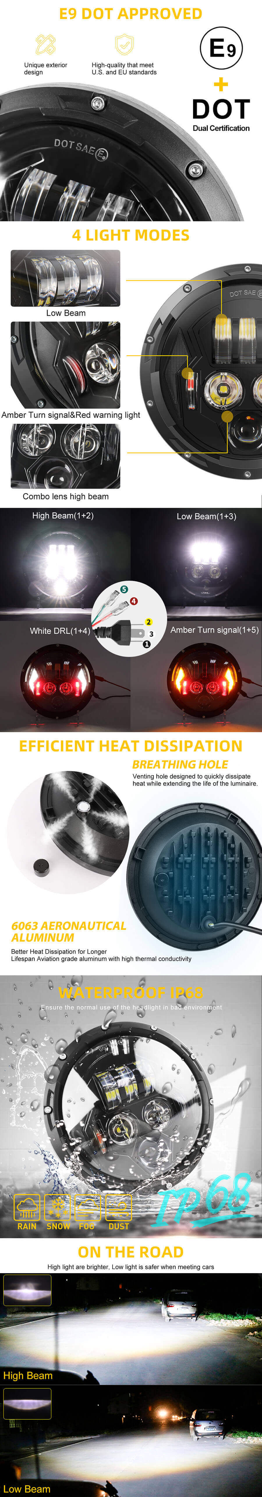 7in Farol de motocicleta com vantagens DRL JG-J005V