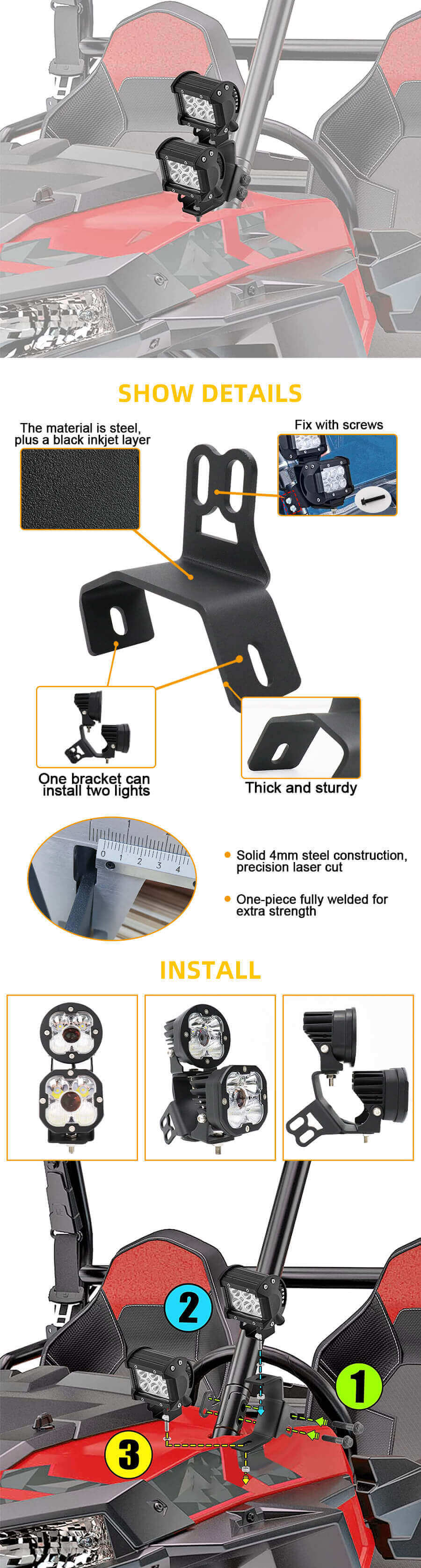 Polaris RZR A-PILAR A-PILLAR DUPLA PILHA PILHA PILHO ROLO ROLO JG-RZR001 Vantagens