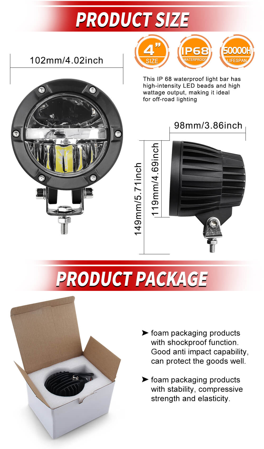 Os ringos-mais-disco-rings-Design-4 polegadas-Auxiliares-Light-Light-For-Motorcycle-JG-1000Z-Size