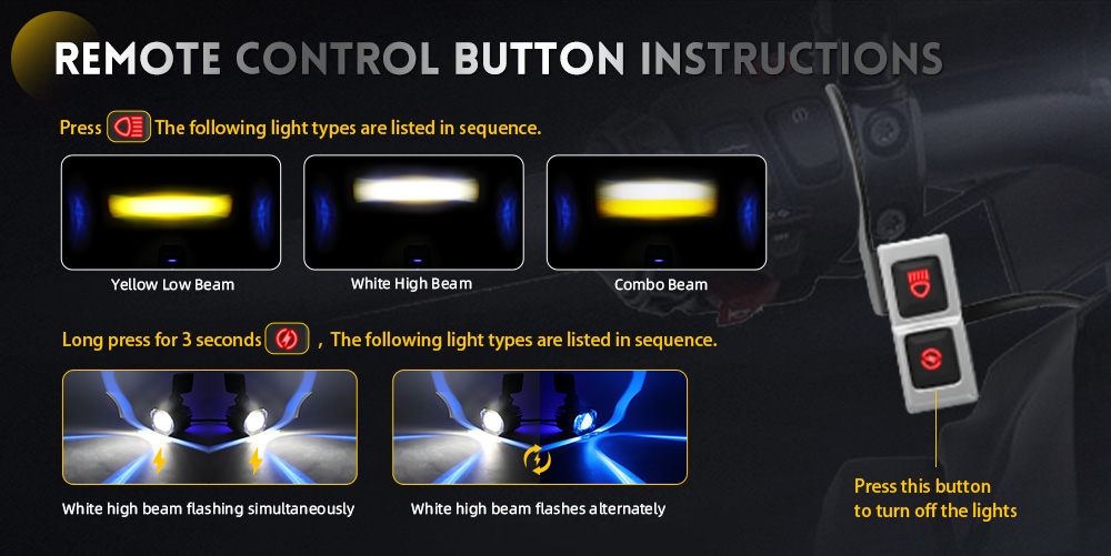 Luz auxiliar de motocicleta LED de v&aacute;rios modos