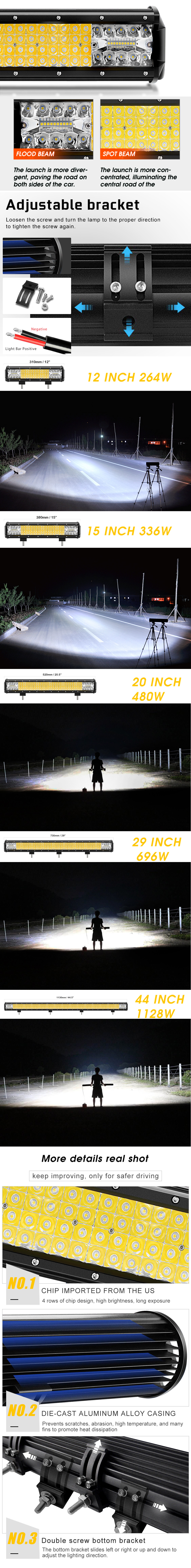 Fileiras Quad Bracket LED Bar Luz Bar JG-9643T Vantagens