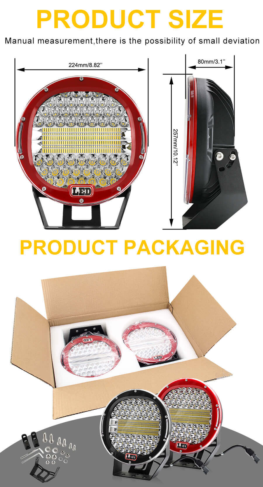 Bi&ccedil;o de luz de luz dupla de 9 polegadas embutidas de combina&ccedil;&atilde;o de led de condu&ccedil;&atilde;o LED de condu&ccedil;&atilde;o JG-903L Tamanho