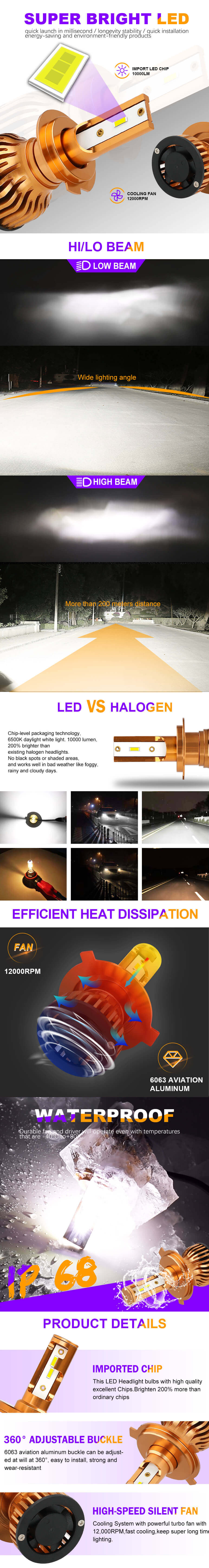 Todo a fivela de metal H4, H7, H13, H1 LED JG-F8 Vantagens