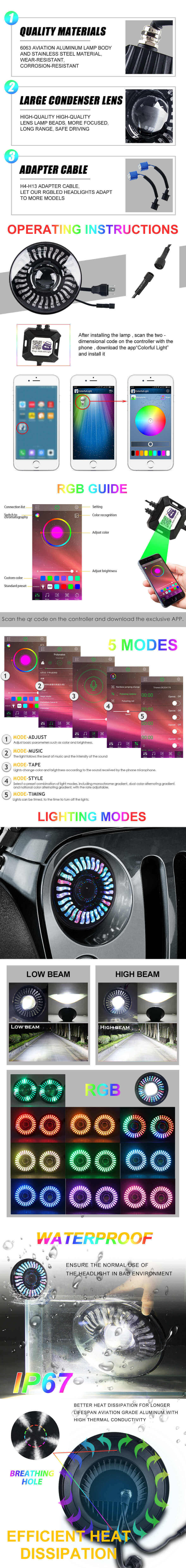 Daymaker 7 polegadas Petal RGB Halo Anjo Olhos Jeep Feadlight JG-J008 Vantagens