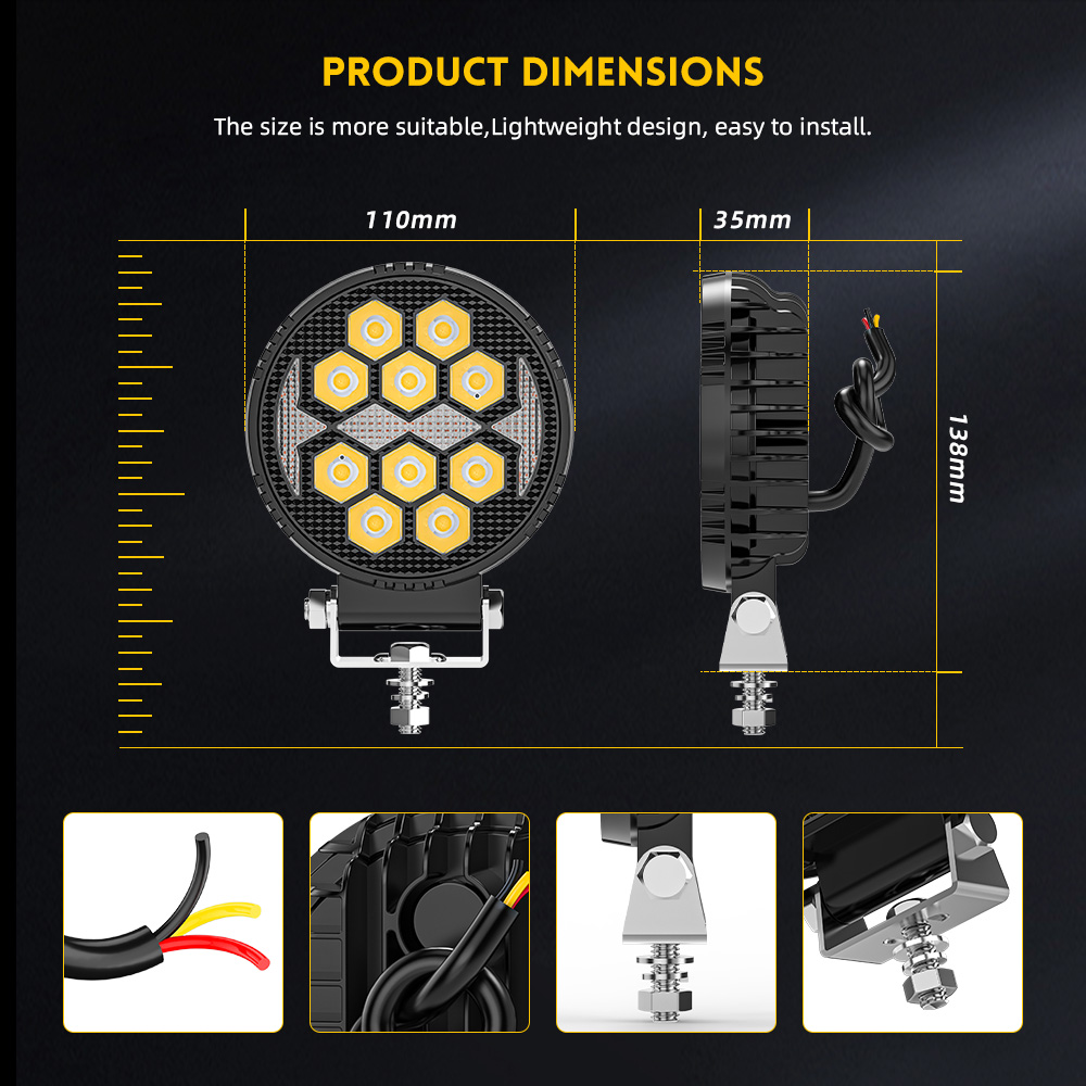 Luz de trabalho LED redondo de 4 polegadas com Amber DRL para caminhão-930D-12