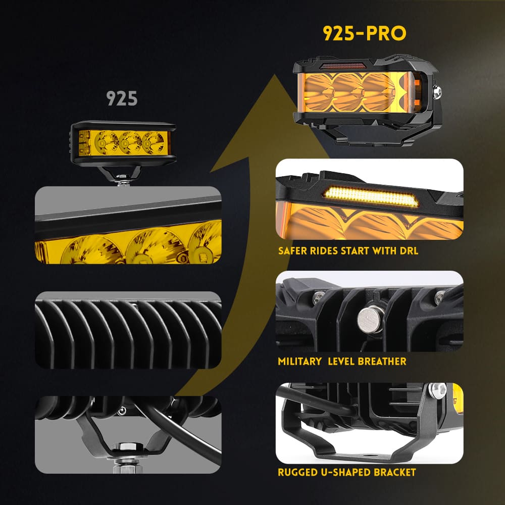 Luzes de tiro laterais de 4 polegadas e 70 W com branco âmbar DRL-925-PRO