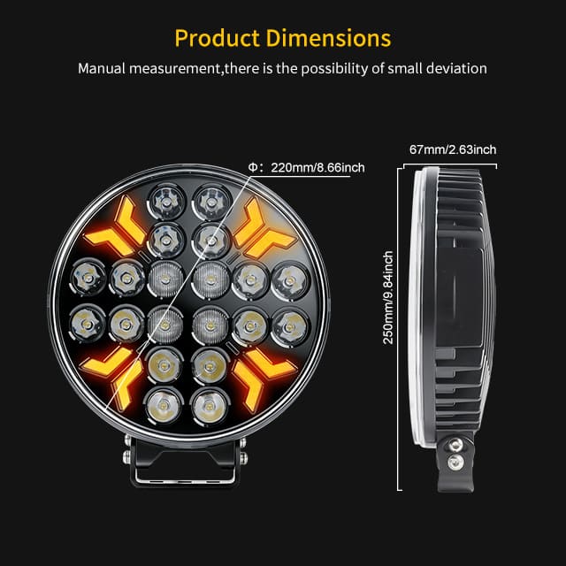 Refletor de caminhão de 9 polegadas e 260 W com luz de posição estroboscópica âmbar branca